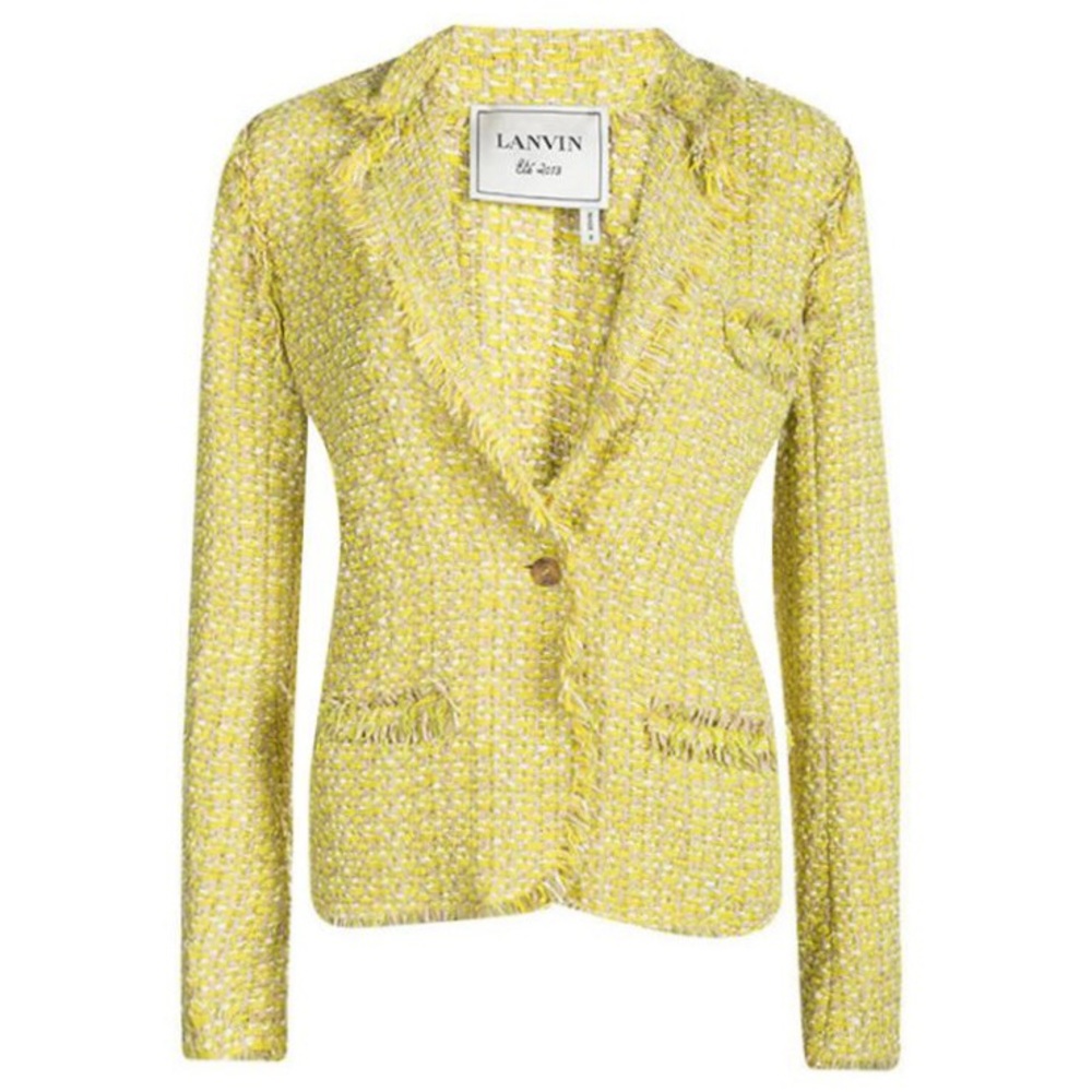 Authentic Lanvin Alber Elbaz yellow cotton tweed fringe-edge blazer jacket. 💛